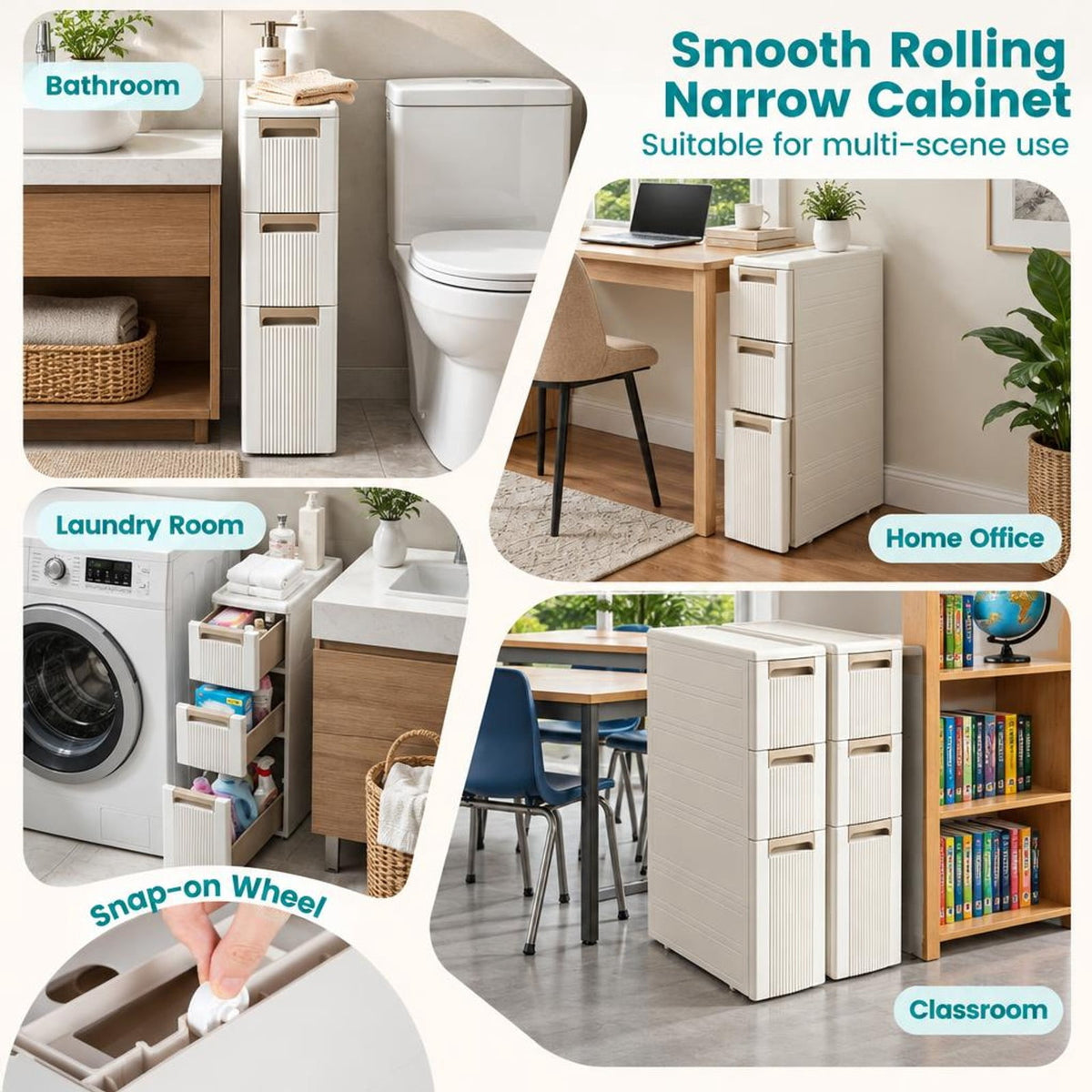 Airfind 3-Tier Narrow Storage Cabinet Slim Rolling Cart with 3 Drawers and 2 Removable Dividers, 11 lbs Capacity, PP Frame, 18 x 7 x 30 Footprint