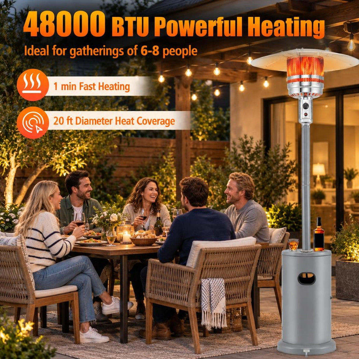 Airfind 50000 BTU Propane Patio Heater with Round Table Design, Aluminum 304 Stainless Steel Metal Frame, 32 x 87 Footprint, Gray