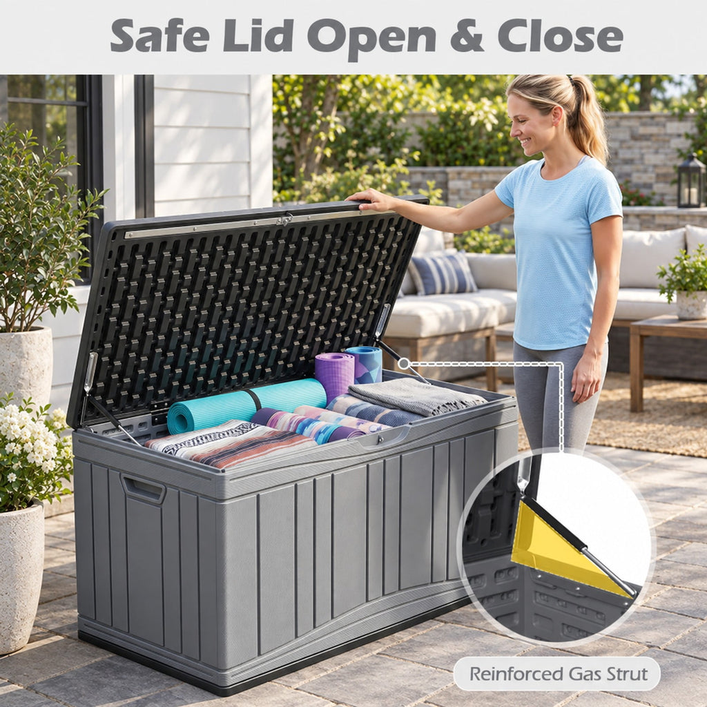 Airfind 80 Gallon Outdoor Deck Box with Lockable Lid for Garden Tools Cushions, 45 x 22 x 24Inner Footprint, Gray