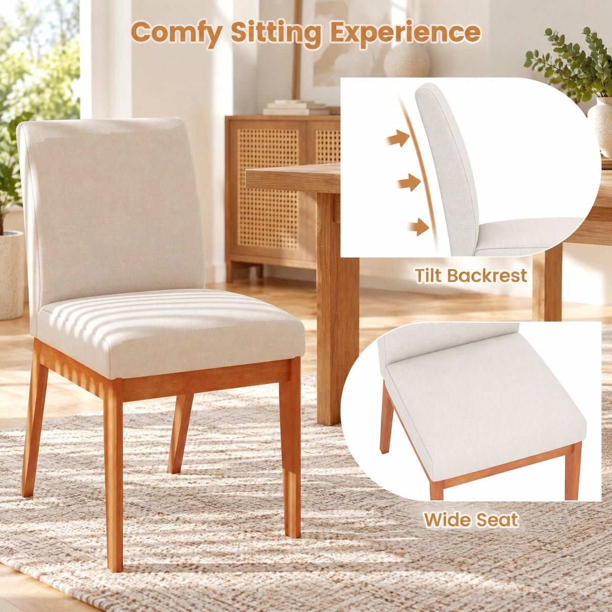 Airfind Upholstered Dining Chairs Set of 2 Kitchen Armless Side Chairs with Rubber Wood Legs, Chair 330 lbs Capacity, 17.5 x 23 x 34 Footprint