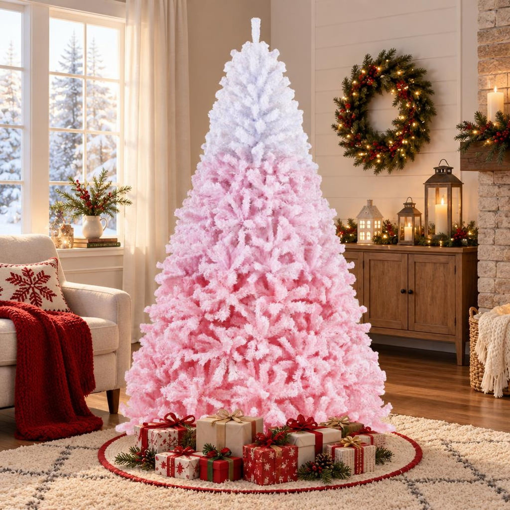 Airfind 8 FT Artificial Christmas Tree with Warm White LED Lights and 8 Modes for Holiday-8 Feet, PVC Metal Frame, Pink