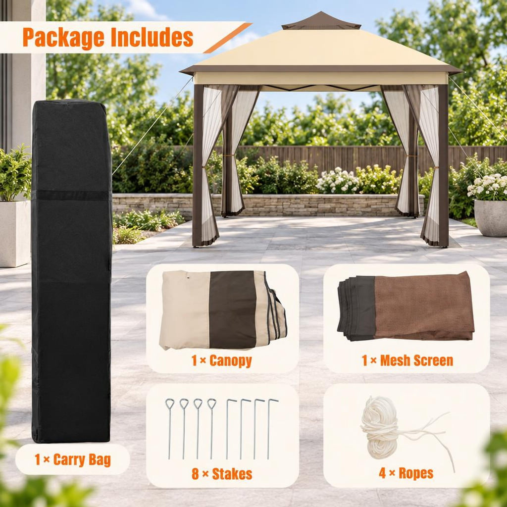 Airfind 2-Tier Pop-Up Gazebo Tent Portable Canopy Shelter Carry Bag Mesh, Polyester fabric steel pipe Frame, Brown