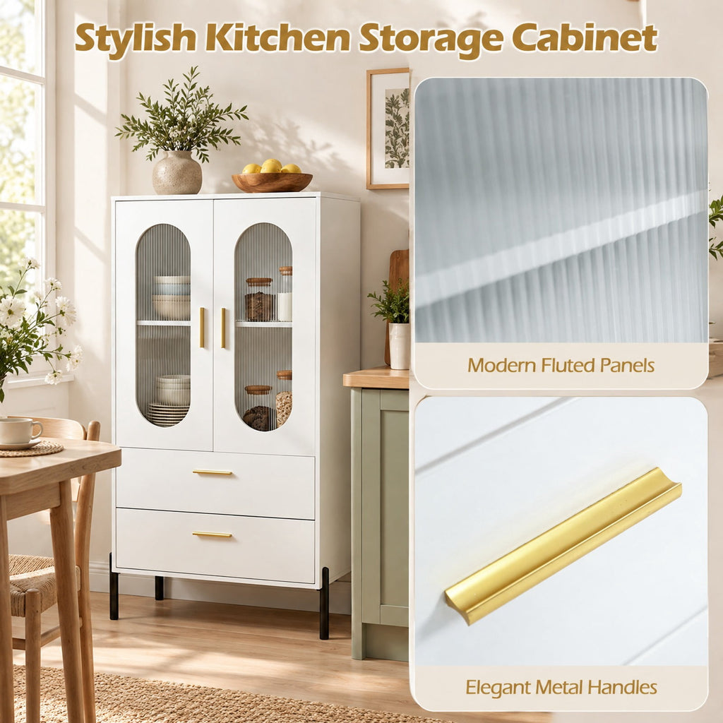Airfind Modern Sideboard Buffet Cabinet with Fluted Doors, 23.5 x 16 x 47Inner Footprint, White, Dimensions 23.5 x 16 x 47Inner