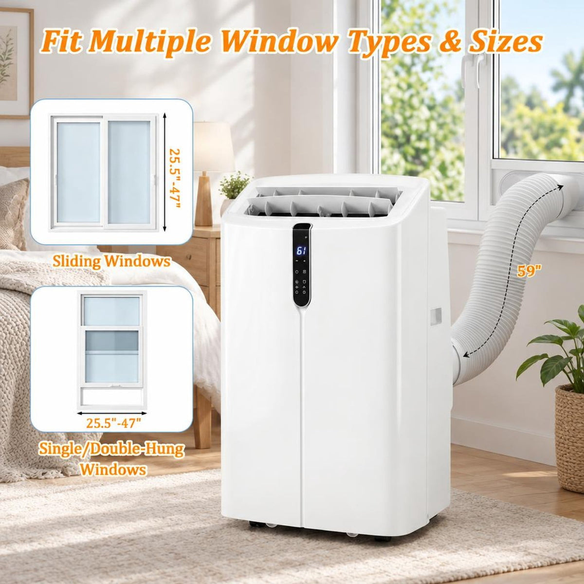 Airfind 14000 BTU Smart Portable AC with APP Voice Control 47 Db for Rooms 750 Sq. Ft, Abs, 17.5 Inch X 14 Inch X 29 Inch Cooling, White
