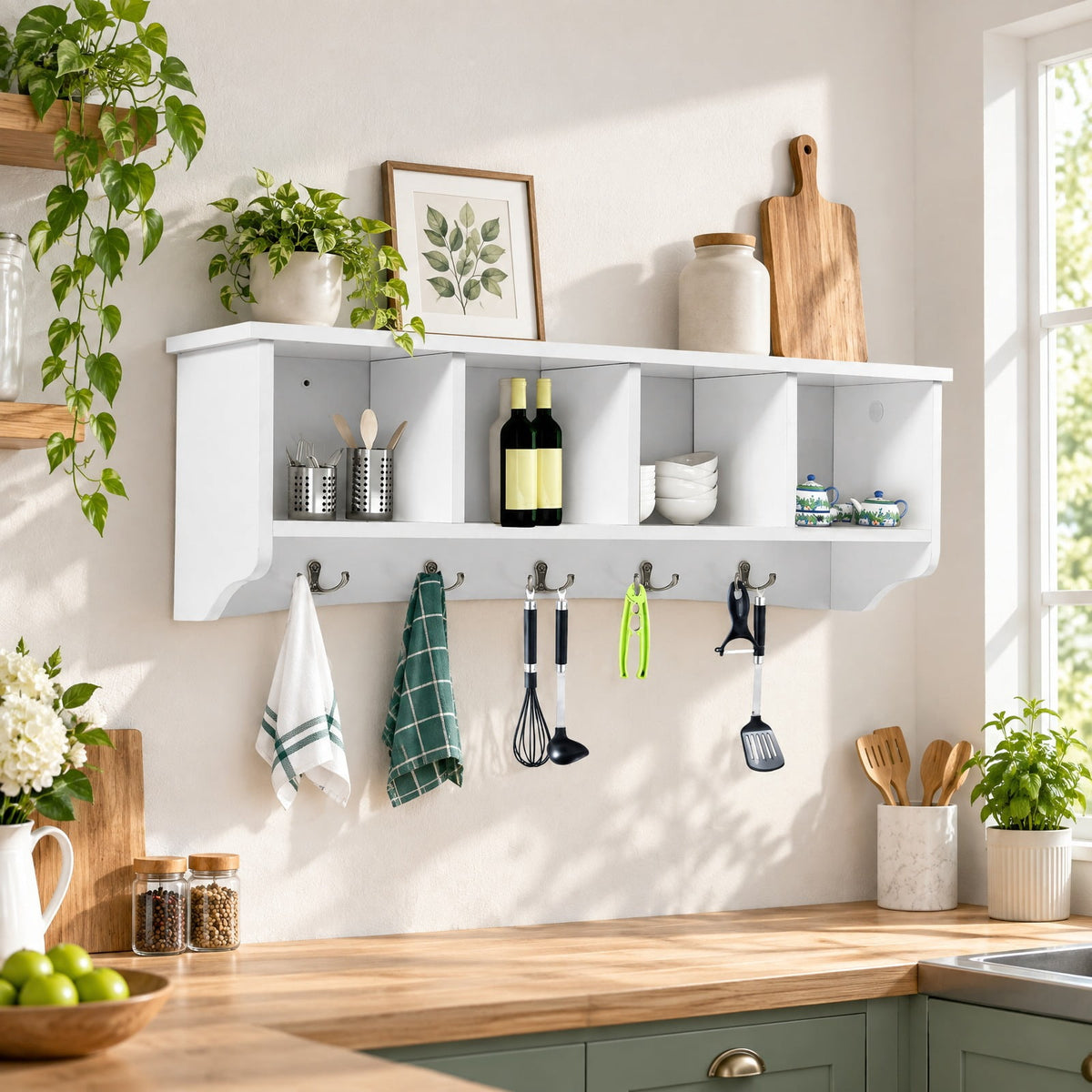 Airfind Wall-Mounted Storage Cabinet Hanging Entryway Shelf Coat Rack, 11 lbs Capacity, P2 MDF Frame, White