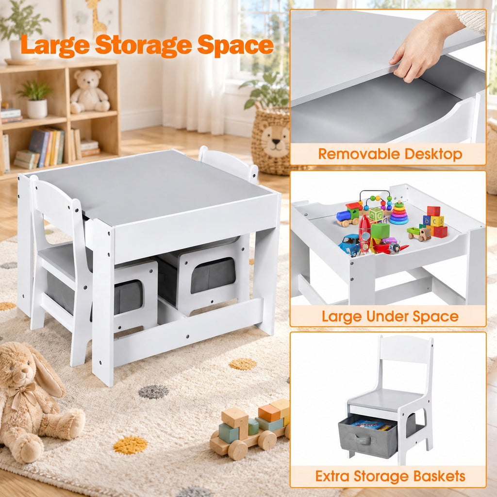 Airfind Kids Table Chairs Set With Storage Boxes Blackboard Whiteboard Drawing, P2 MDF Applicable age 3-7 Years Frame, 24.5 Inch x 24.5 Inch x 19 Inch Footprint