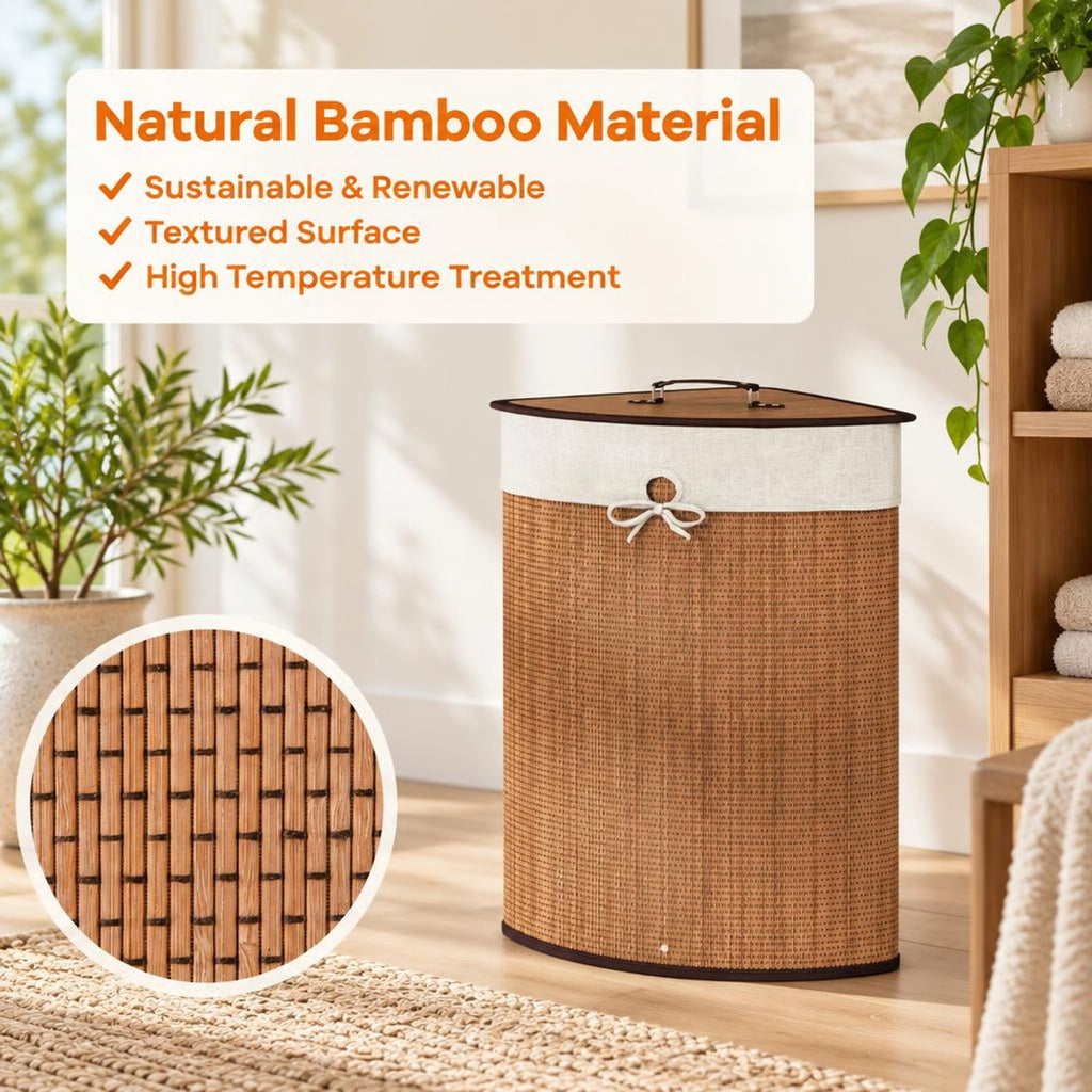 Airfind Bamboo Laundry Hamper Basket with Lid and Removable Liner Bag, Bamboo and polyester cotton Frame, Yellow