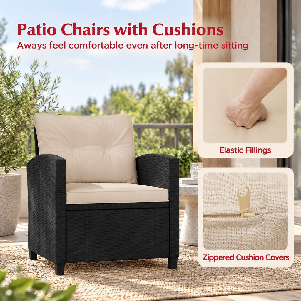 Airfind 3 Pieces Patio Furniture Set with Tempered Glass Coffee Table, 400 lbs Capacity, PE Rattan Metal Tempered Glass Polyester Sponge Frame