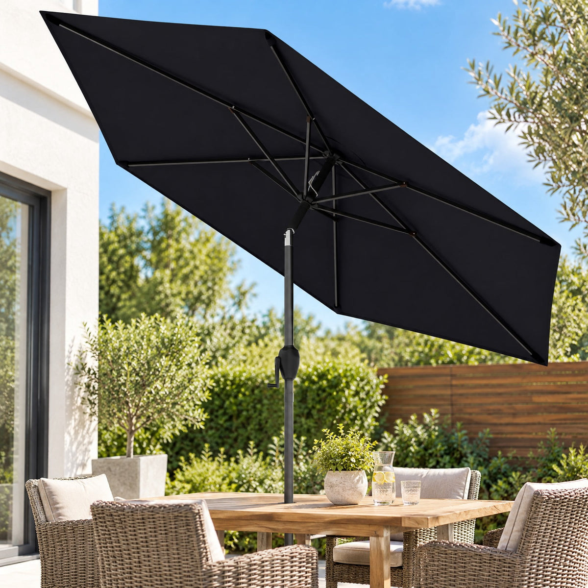 Airfind 7.5 feet Outdoor Patio Heavy Duty Market Umbrella with Push Button Tilt, Metal Polyester Frame, Black