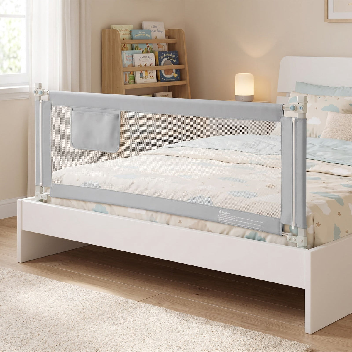 Airfind 57 Inch Toddlers Vertical Lifting Baby Bed Rail Guard with Lock, Steel oxford fabric Frame, 57 x 10 x 40 Footprint, Grey