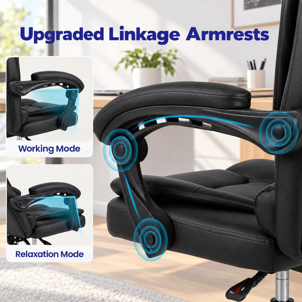 Airfind Big High Back Executive Chair with Linkage Armrests and Leather Padded Seat for Office, 330 Lbs Capacity with Black: PVC Leather Sponge, Black