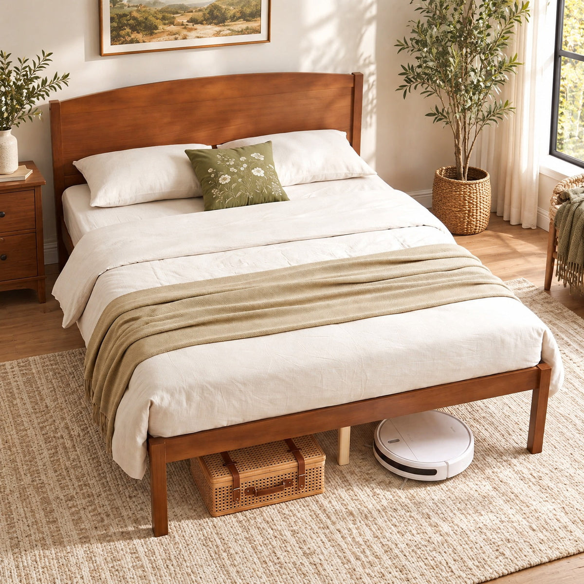 Airfind Full Size Wooden Platform Bed Frame with Curved Headboard, 300 lbs Capacity, Pine Wood Engineered Wood Frame, 80 x 57 x 37.5 Footprint