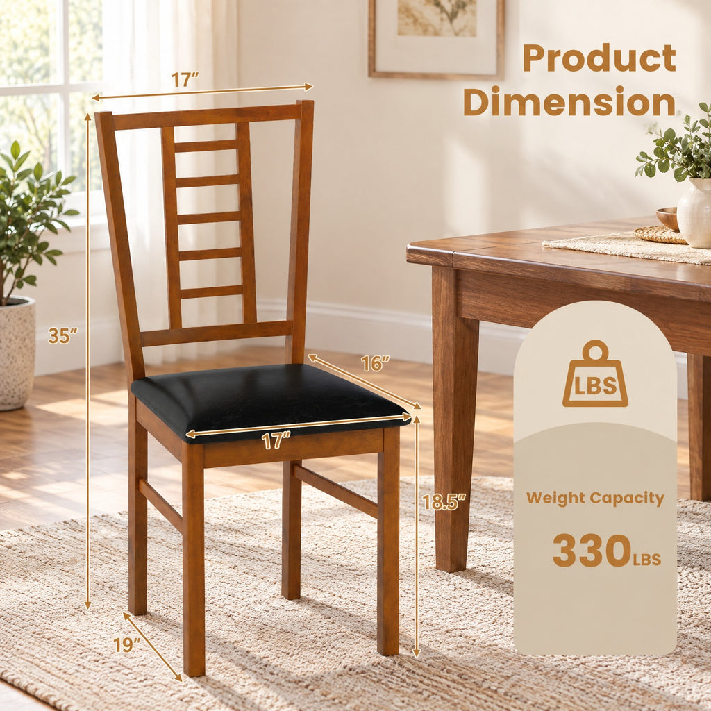 Airfind PU Leather Upholstered Wood Dining Chairs Set of 2, 330 lbs Capacity, Rubber Wood PU Leather Sponge MDF Frame, 17 x 19 x 35 Footprint
