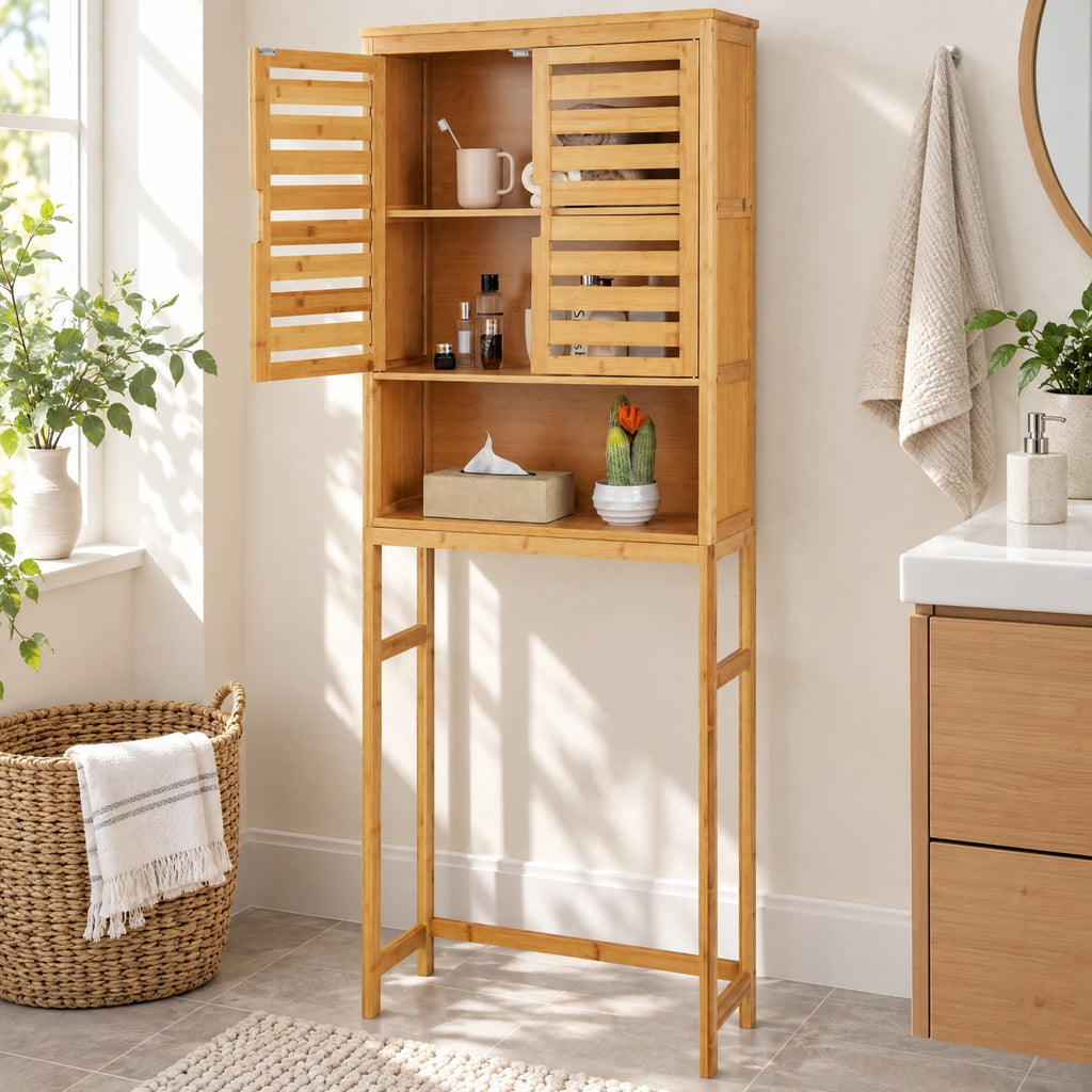 Airfind Bamboo Over The Toilet Storage Cabinet Bathroom with Adjustable Shelf, Bamboo MDF Frame, Natural