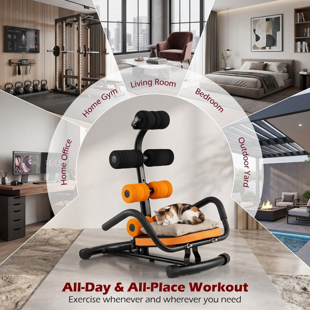 Airfind Abdominal Trainer Core Crunch Exercise Bench Machine, Adjustable Height Ab Twister Workout Equipment for Home Gym, Orange