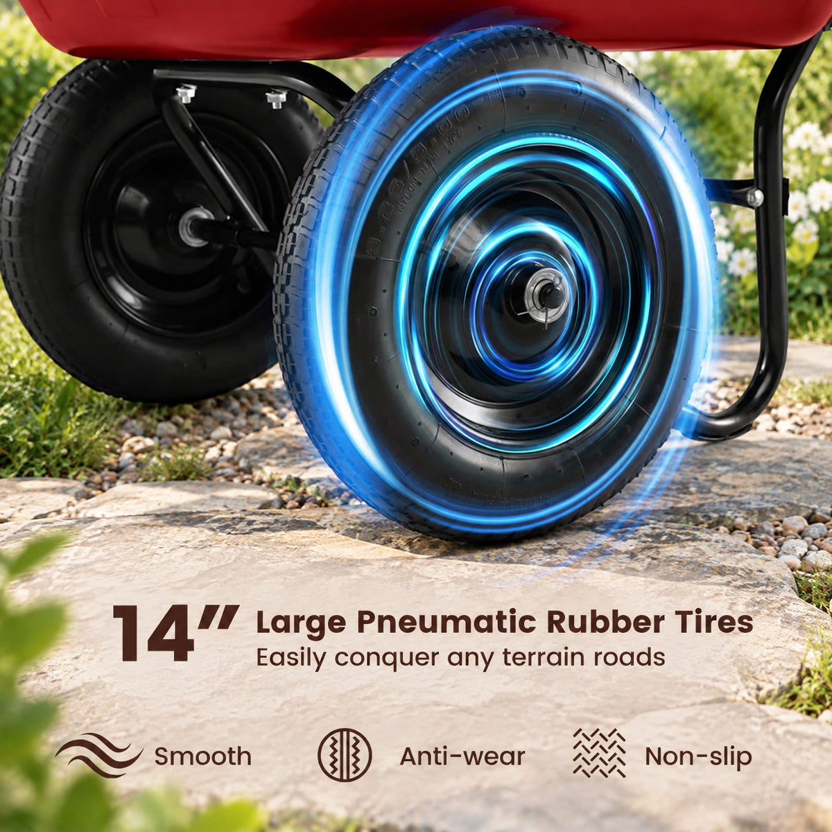 Airfind 2 Tire Heavy-duty Dolly Utility Cart Wheelbarrow Garden Cart, Steel and PP, 54 Inch x25 Inch x26 Inch (L x W x H), Red for Home, Patio and Everyday Use