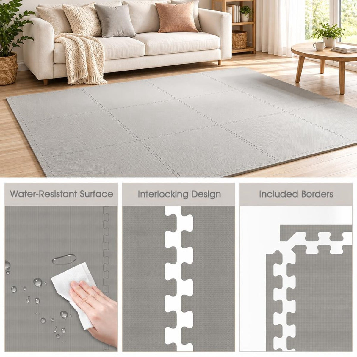 Airfind 24 Pack Non-Slip Protective Interlocking EVA Foam Floor Tiles, EVA Foam Frame, 143 x 97 x 0.5 Footprint, Grey