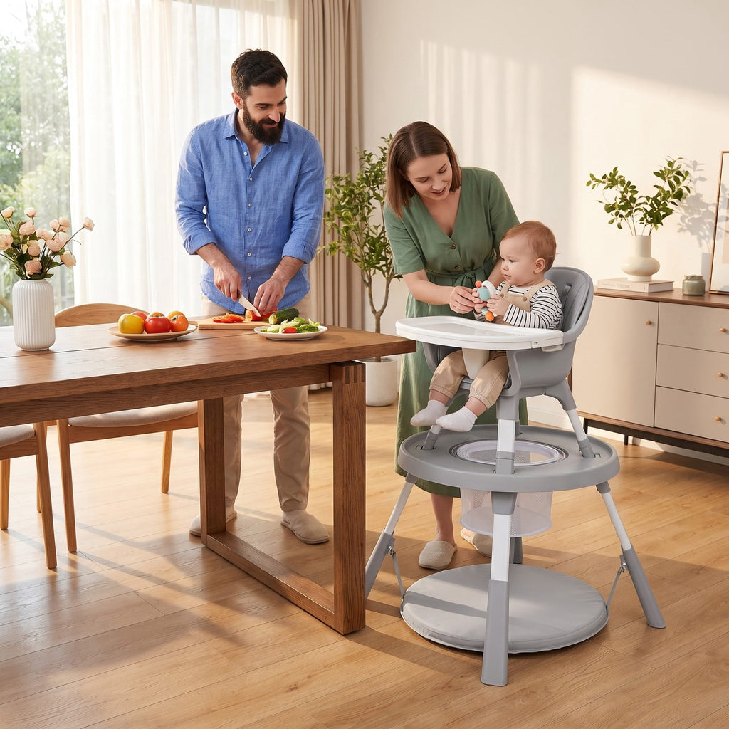 Airfind 5-in-1 Baby Highchair with Height Adjustable and 2-Tier Tray Storage Busket, Iron PP ABS Frame, 26 x 25 x 36.5 Footprint, Gray