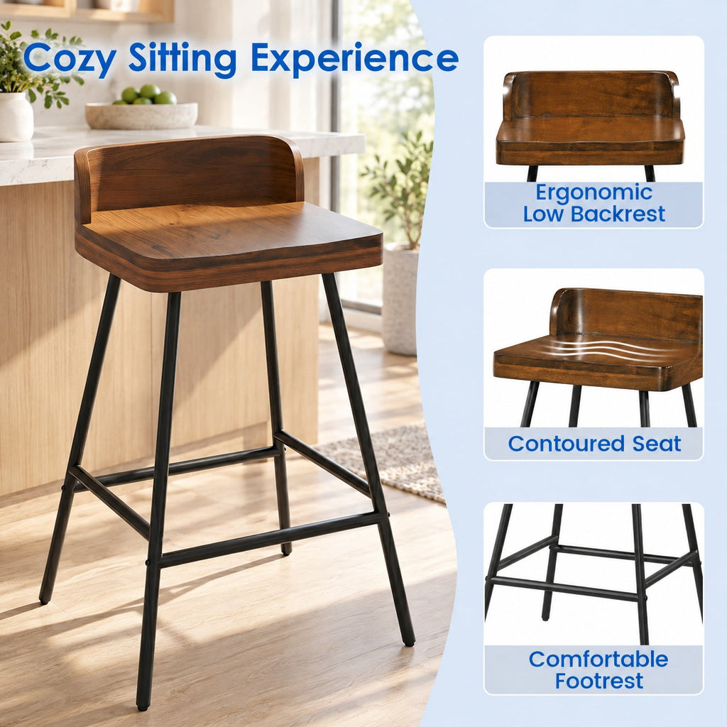 Airfind Set of 4 24 Inch Industrial Rubber Wood Bar Stool with Low Back Metal Legs and Footrest, 330 lbs Capacity, Rubber Wood Metal Frame, Unspecified