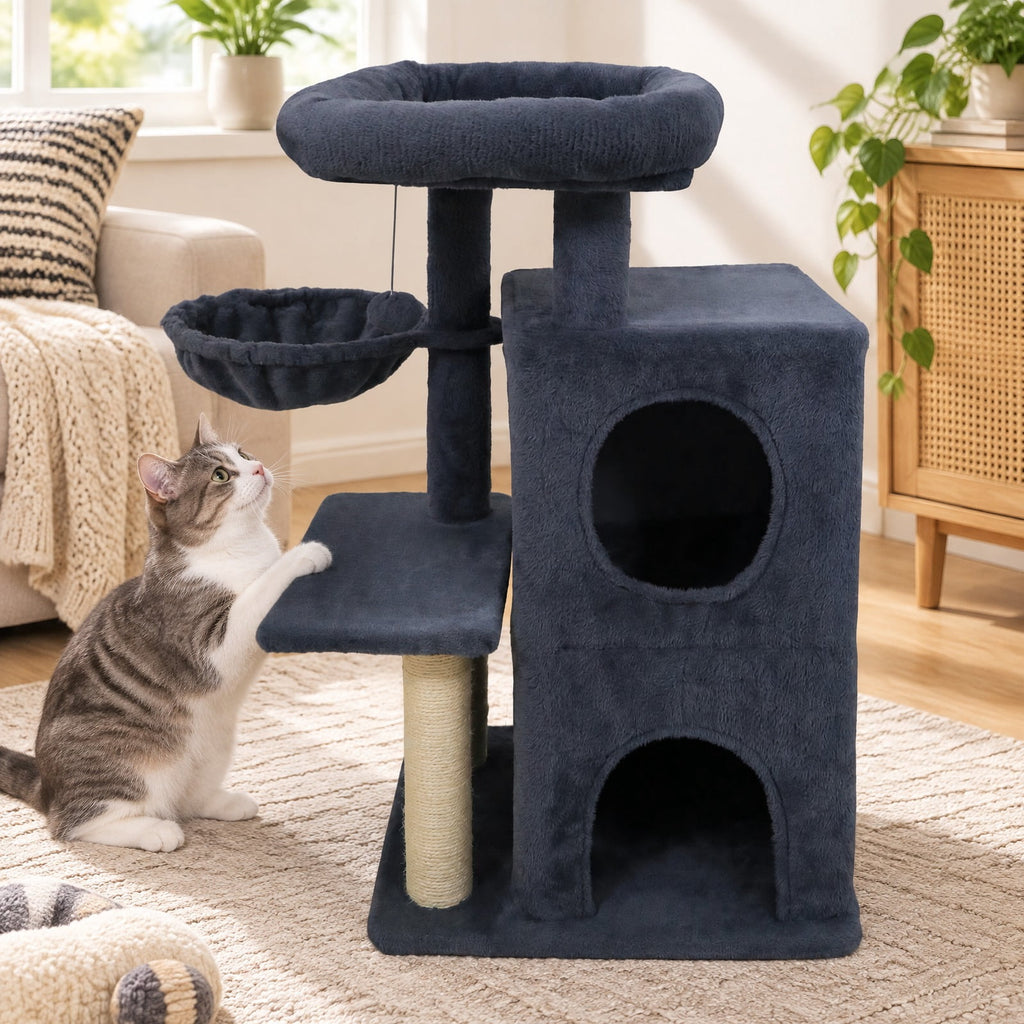 Airfind 33.5 Inch Cute Kitten Tower with 2-Tier Condo and Padded Top Perch, 22 lbs Capacity, Engineered Board Sisal Plush Fabric PP Polyester Frame