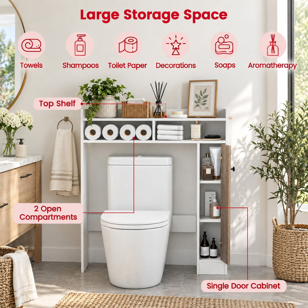 Airfind Bathroom Over the Toilet Floor Storage Organizer with Adjustable Shelves, 100 lbs Capacity, MDF Engineered Wood Frame, White