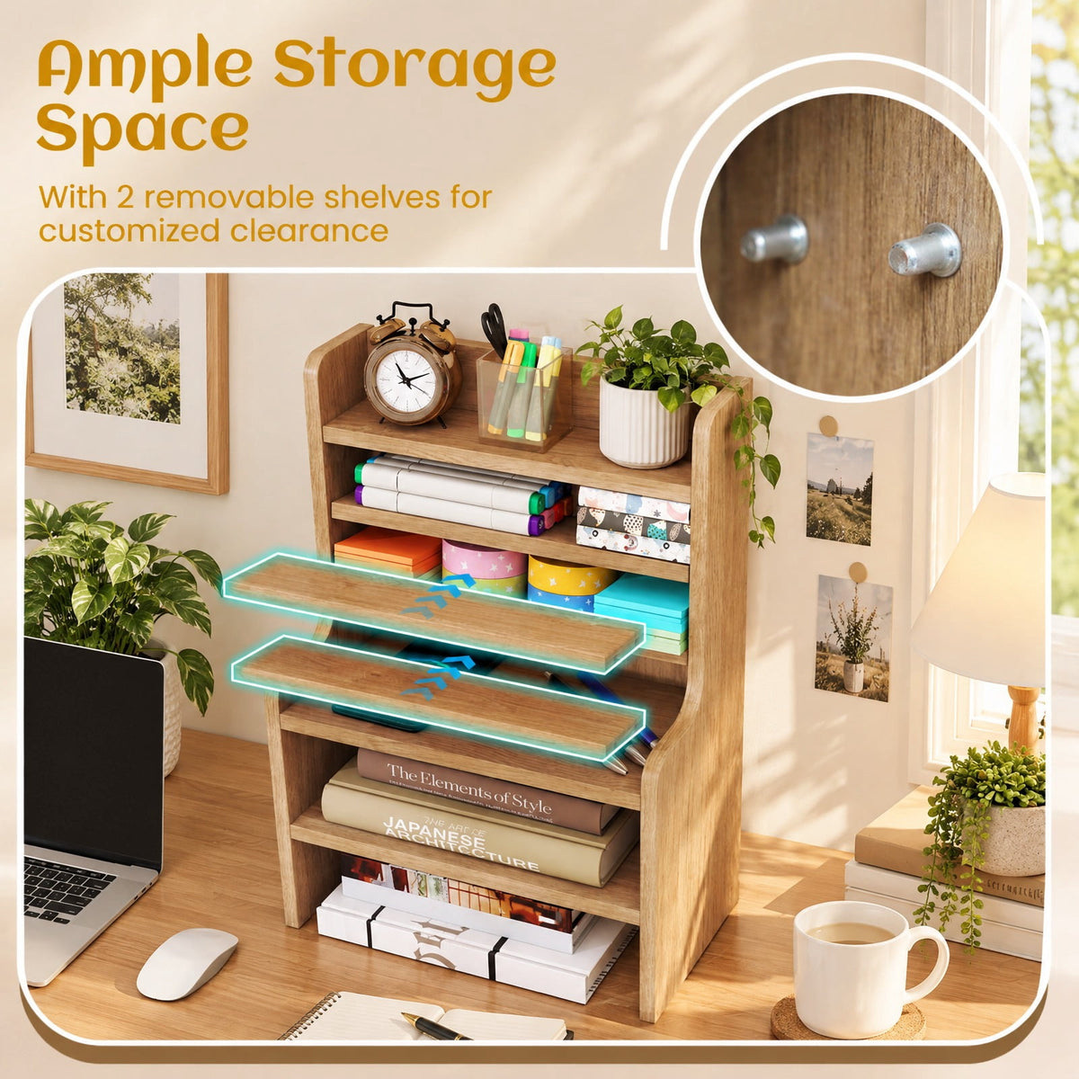 Airfind Desktop Organizer 6-Tier Mini Storage Rack with 2 Removable Shelves, 55 lbs Capacity, Engineered Wood Frame, 12 x 6.5 x 16.5 Footprint