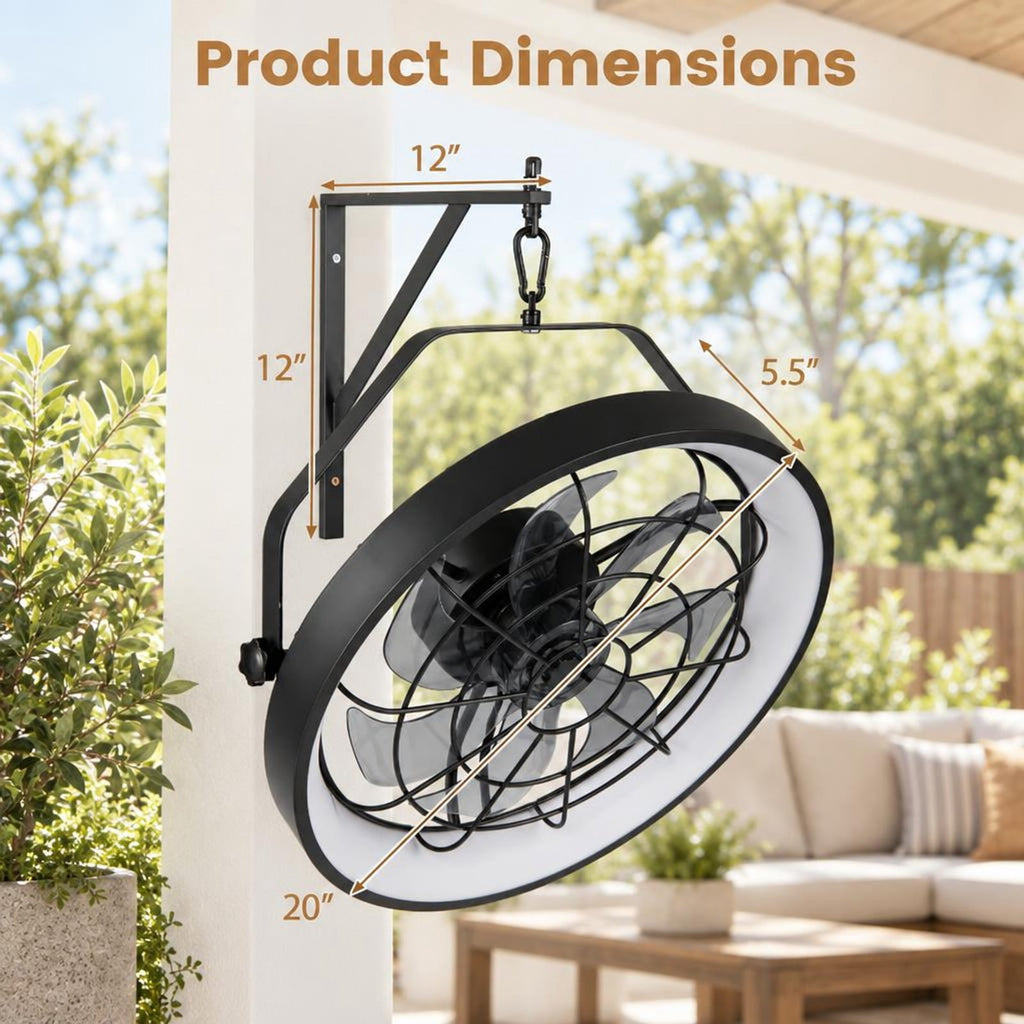 Airfind 20 Wall Mounted Fan with 3CCT Dimmable LED Light and Timer, ABS Frame, 20 x 5.5 Footprint, Black