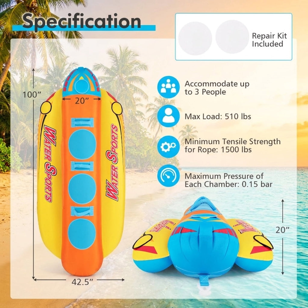 Airfind Inflatable Banana Boat for 3 Riders with EVA-Padded Seats, Yellow