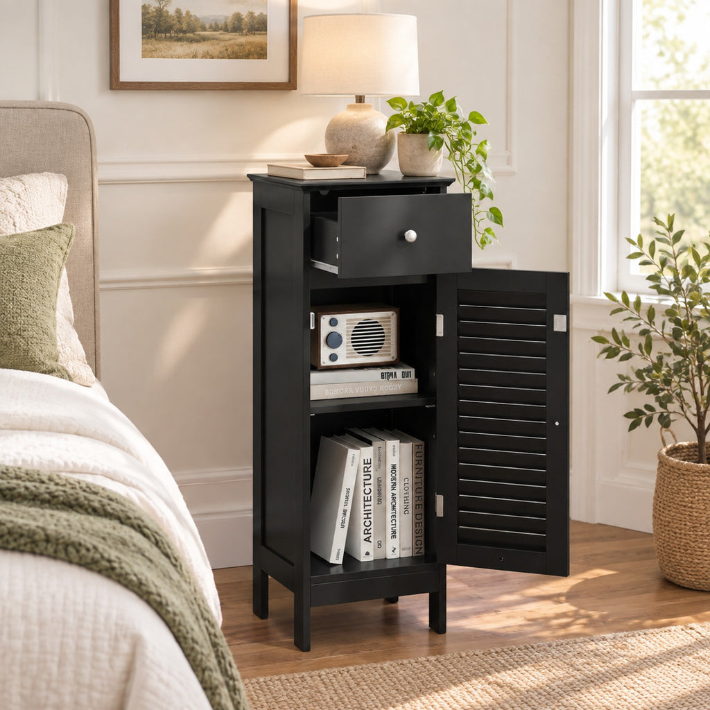 Airfind Narrow Bathroom Storage Cabinet with Adjustable Shelf and Drawer, 13in x 12in x 34.5inOverall Interior Footprint, Black