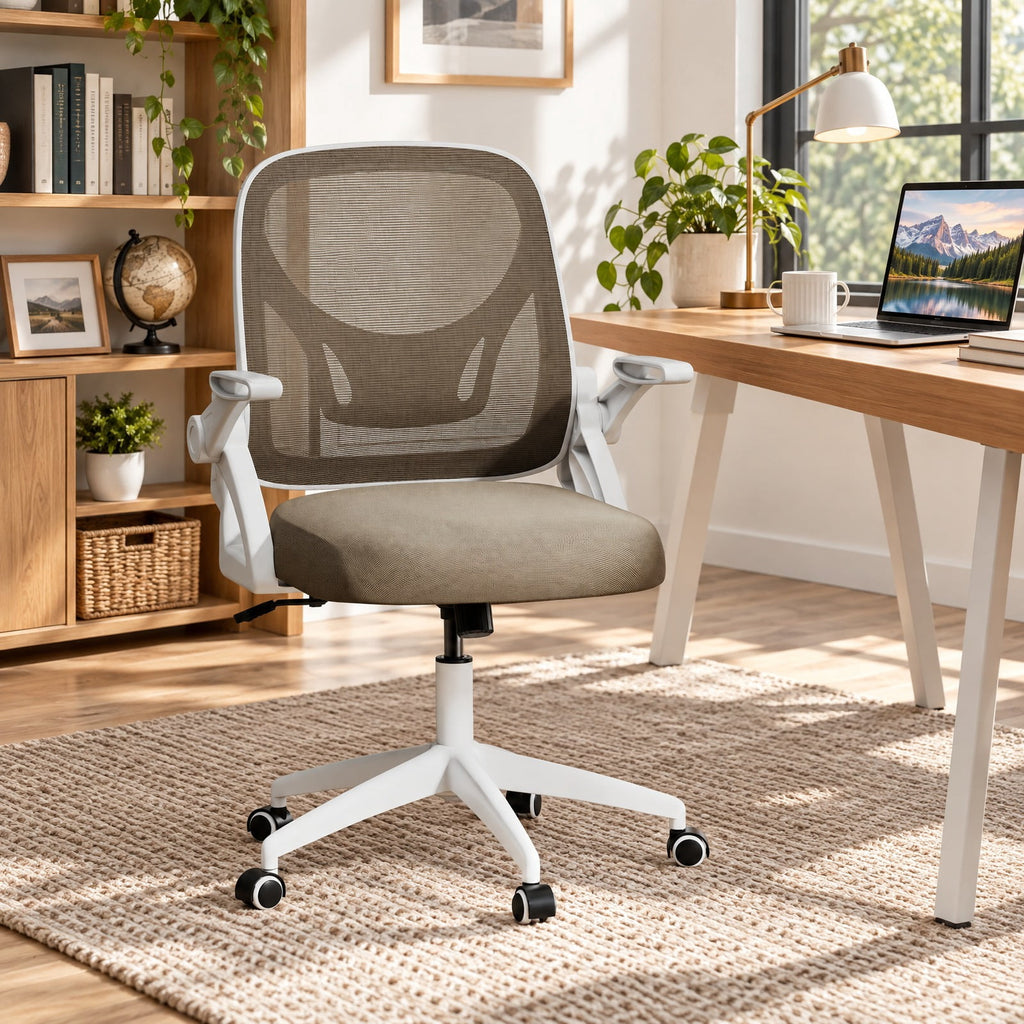 Airfind Ergonomic Computer Desk Chair with Lumbar Support and Flip-up Arms, 330 lbs Capacity, PP Metal Mesh Plywood Sponge Frame, Gray