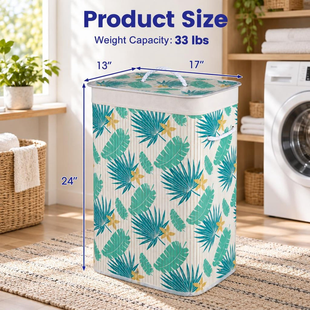 Airfind 19 Gal Bamboo Clothes Hamper with Removable Liner and Portable Handles, 33 lbs Capacity, Bamboo Polyester Cotton Metal Engineered Wood Frame