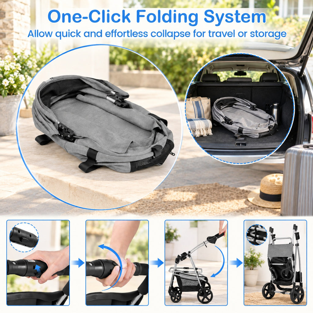 Airfind 3-in-1 Pet Stroller for Small Medium Dogs Foldable with Detachable Carrier, 26.5 lbs Capacity, 18.5in x 28.5in x 39.5in Footprint, Grey