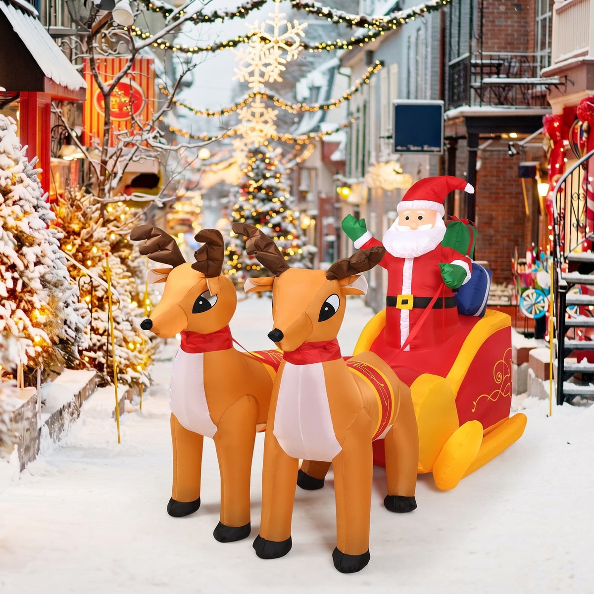 Airfind 7.5 Feet Waterproof Outdoor Inflatable Santa with Double Deer and Sled, Polyester fabric Frame, Show in the picture