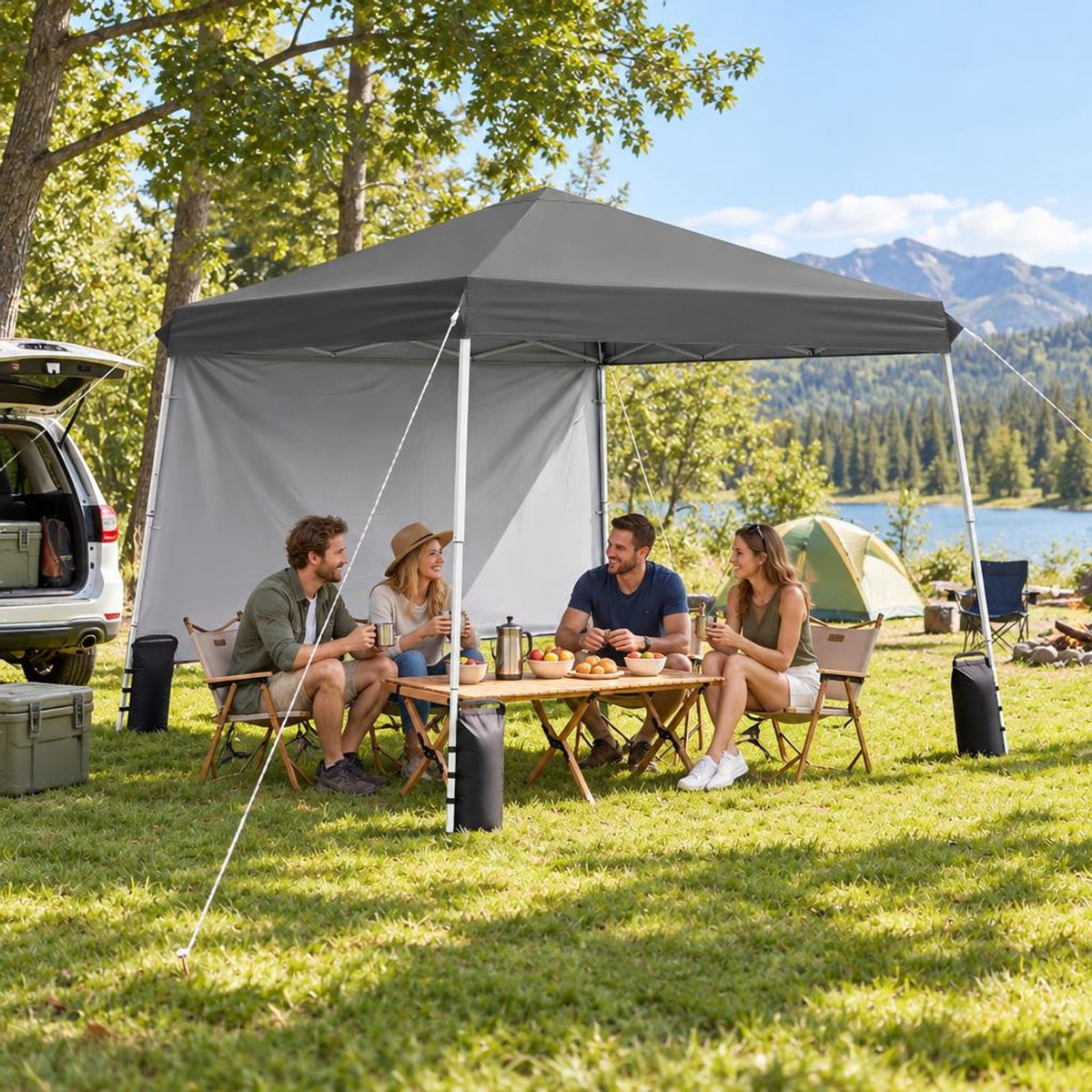 Airfind 9 ft x 9 ft Pop Up Canopy Tent with 8 Ground Stakes 4 Wind Ropes and Carry Bag for Outdoor Party, Metal Oxford Cloth PP Frame, Grey