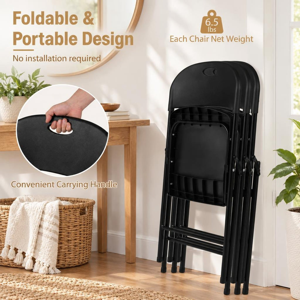 Airfind Set of 6 Foldable Plastic Chairs with Ergonomic Backrest, 330 lbs Capacity, PP Metal Frame, 20.5 Inch x 13.5 Inch x 30.5 Inch Footprint, Black