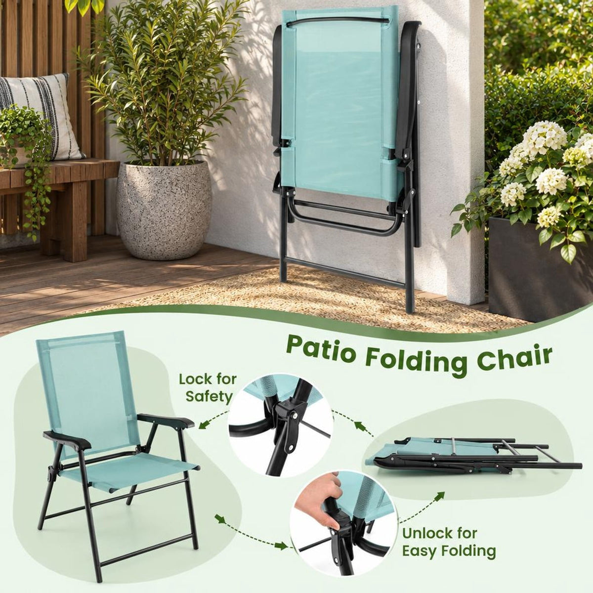 Airfind 2 Set of Patio Dining Chair with Armrests and Metal Frame, Chair 330 lbs Capacity, Metal Fabric Unfolding Frame, 25.5 x 24 x 37 Footprint