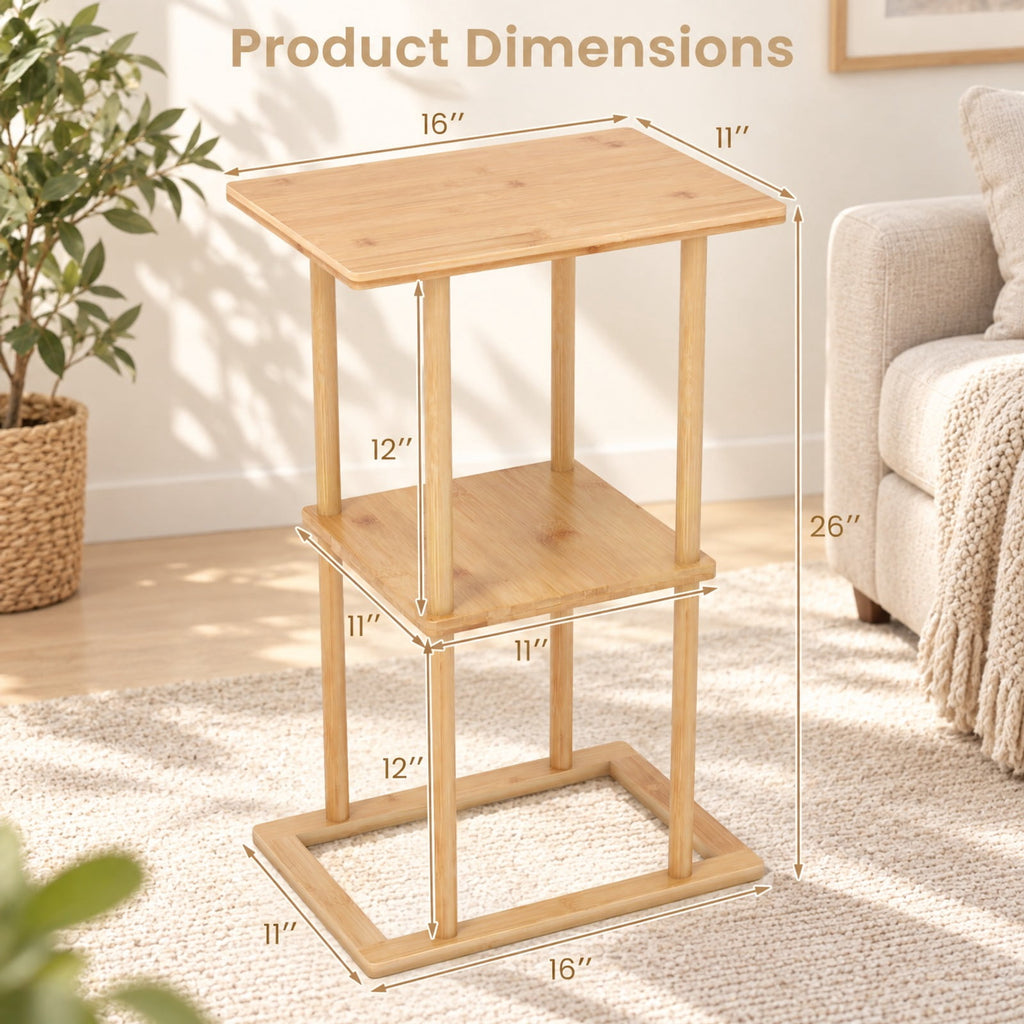 Airfind 2 Pieces Side Table with Storage Shelves and Bamboo Construction, 22 lbs Capacity, Bamboo Frame, 15.7 x 11 x 25.6 Footprint, Natural