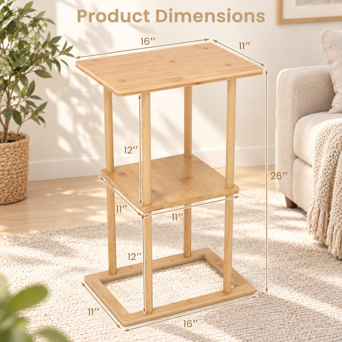 Airfind 2 Pieces Side Table with Storage Shelves and Bamboo Construction, 22 lbs Capacity, Bamboo Frame, 15.7 x 11 x 25.6 Footprint, Natural
