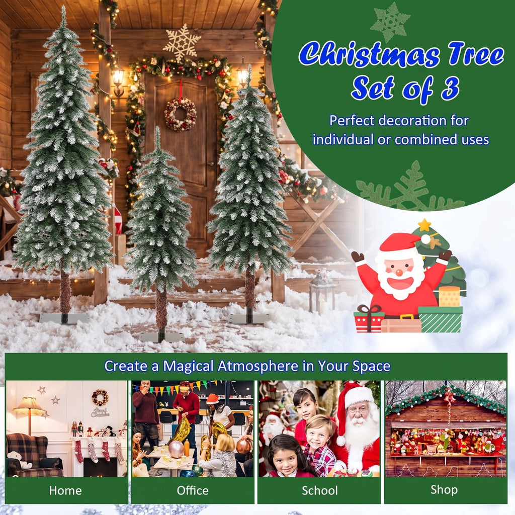 Airfind Pre-Lit Christmas Tree Set of 3, PVC Metal Tree Height (Small/Medium/Big) 3 ft Tree Width (Small/Medium/Big) 1.3 ft Frame, Green and White