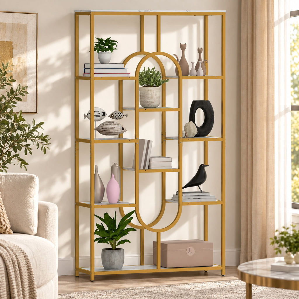 Airfind 5-Tier Tall Etagere Bookcase with Open Storage Shelves, 88 lbs Capacity, Metal Engineered Wood Frame, White