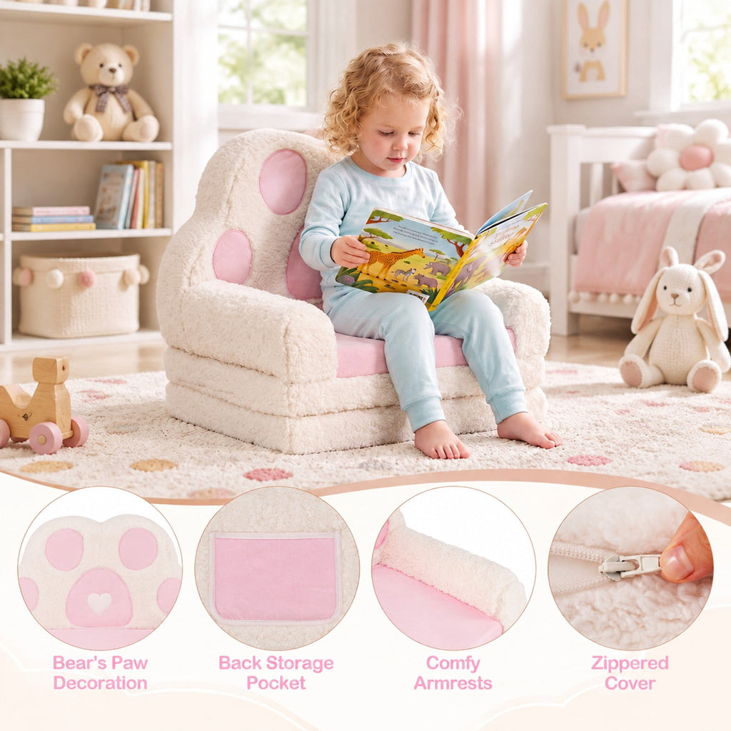 Airfind 2-in-1 Convertible Kids Sofa to Lounger with Removable Cover, Cotton Velvet Sponge Frame, for 18-36 Months Old, Pink
