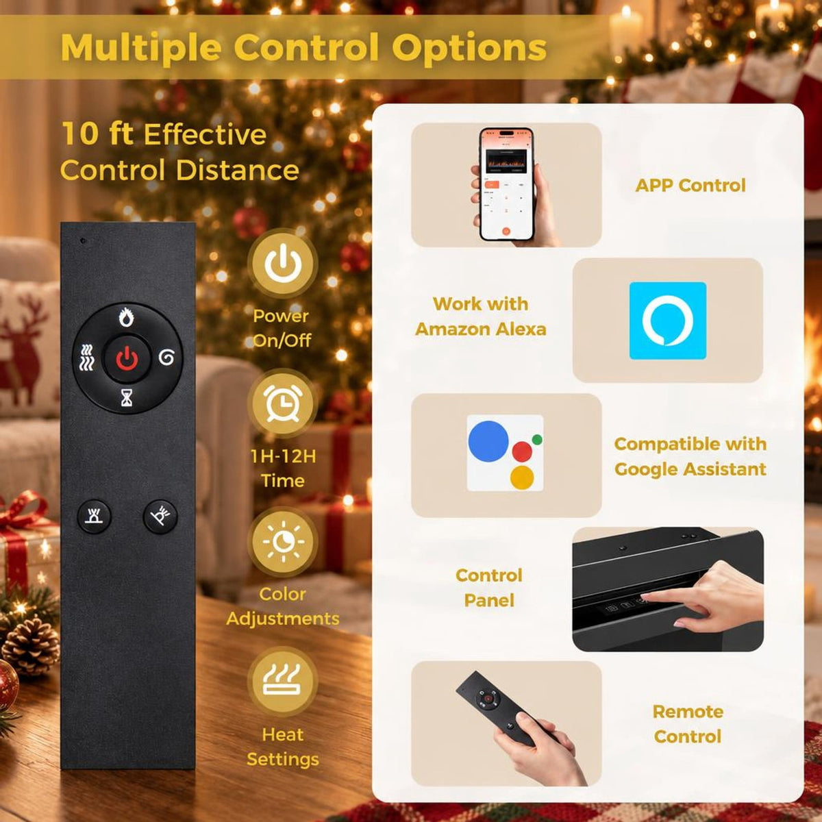 Airfind Smart WiFi Electric Fireplace Wall Mounted and Recessed 750W/1500W Heater-50 Inch, Black, Power Cord 5 ft Net Weight-36in 29.5 lbs