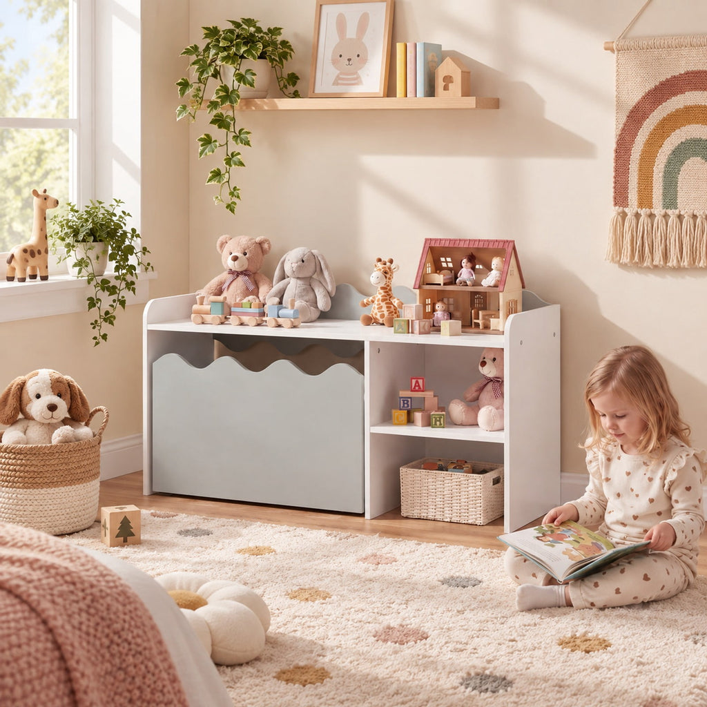 Airfind Scalloped Kids Bookshelf and Toy Storage Organizer for Playroom, 77 lbs Capacity, MDF Frame, for 3+ Years Old, 35 Inch x 16 Inch x 18 Inch Footprint