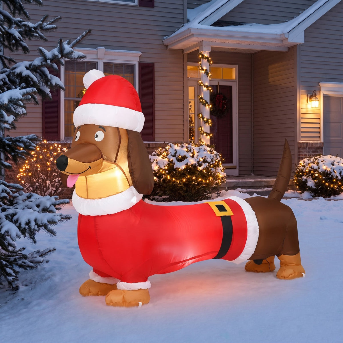 Airfind 5 Feet Inflatable Christmas Dog with LED Lights, 190T Polyester Fabric, 5.2 Ft x 1.5 Ft x 3.6 Ft (L x W x H) Item Weight: 2 lbs, Unspecified