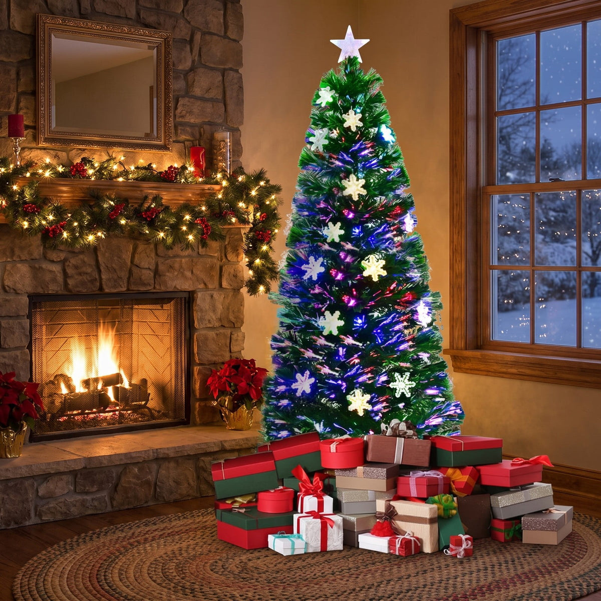 Airfind LED Optic Artificial Christmas Tree with Snowflakes-5 Feet, PVC Frame, 2.4 x 5 (Diameter x H) Height: 5 ft Weight: About 8 lbs Footprint
