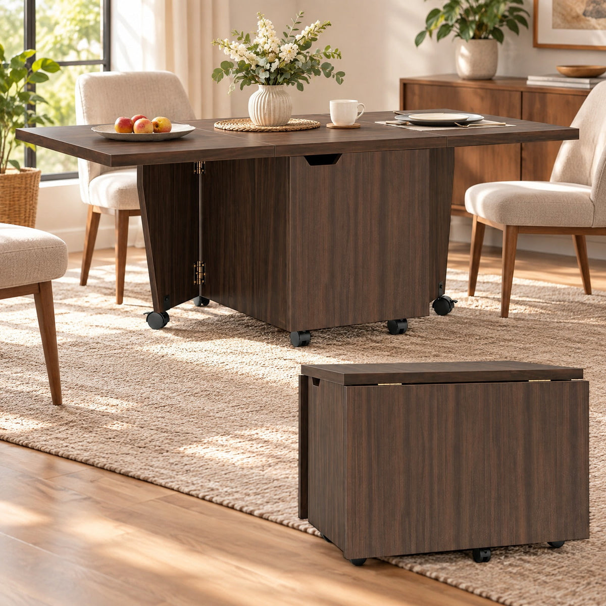 Airfind Foldable Coffee Table with Storage Cabinet Extendable Center Table, 155 lbs Capacity, Engineered Wood Frame, 48in x 24in x 18in Footprint