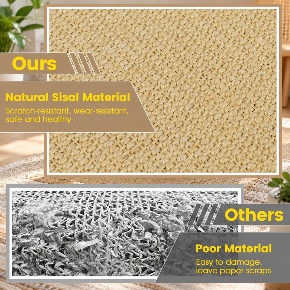 Airfind Cat Scratching Pads Set of 6, 16 x 12 Inch Sisal Scratch Mats featuring Latex Backing for Furniture and Floor Protection, Natural