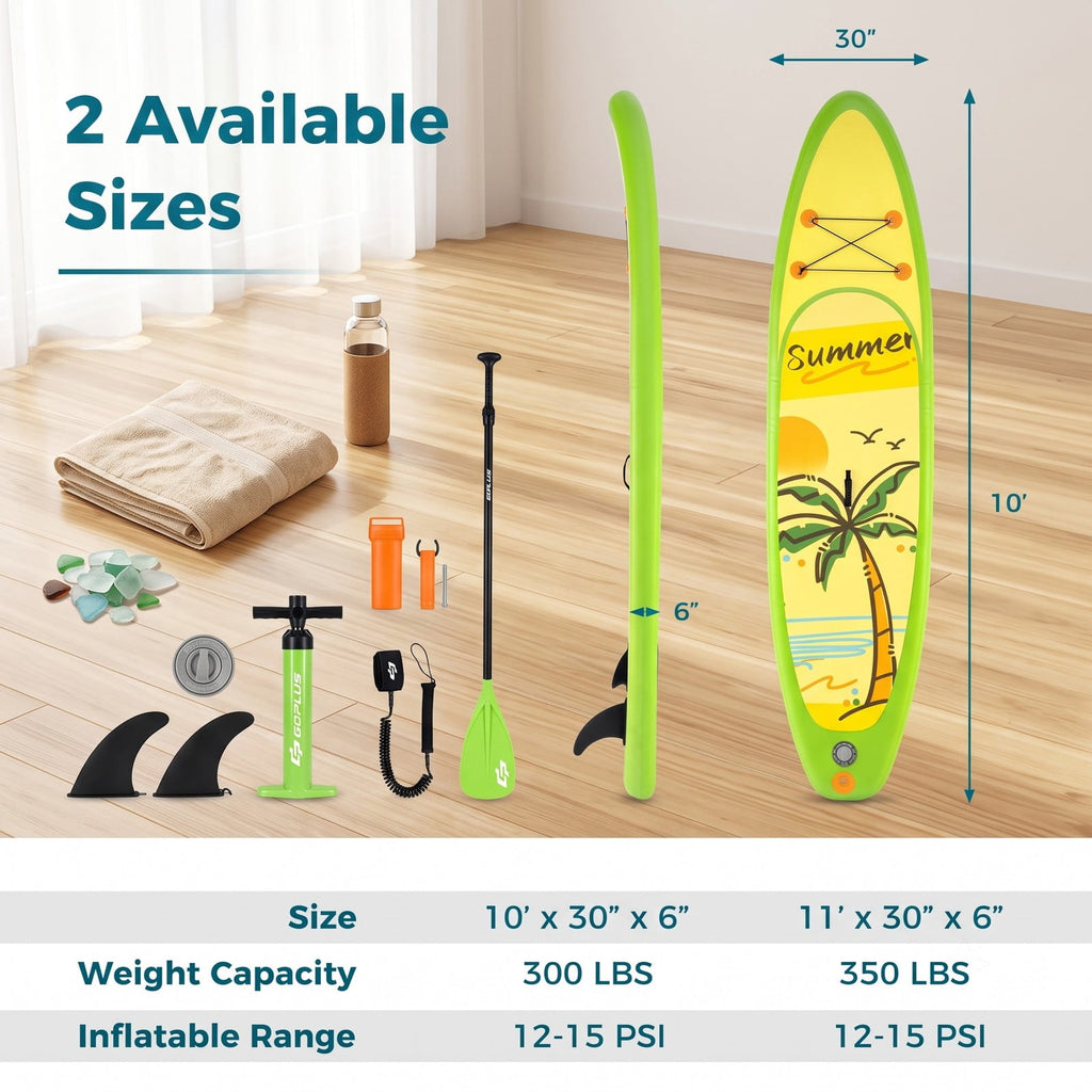 Airfind Inflatable Stand Up Paddle Board with 3 Fins and Telescoping Aluminum Paddle for Beginners and Seasoned Paddlers, Green and Yellow