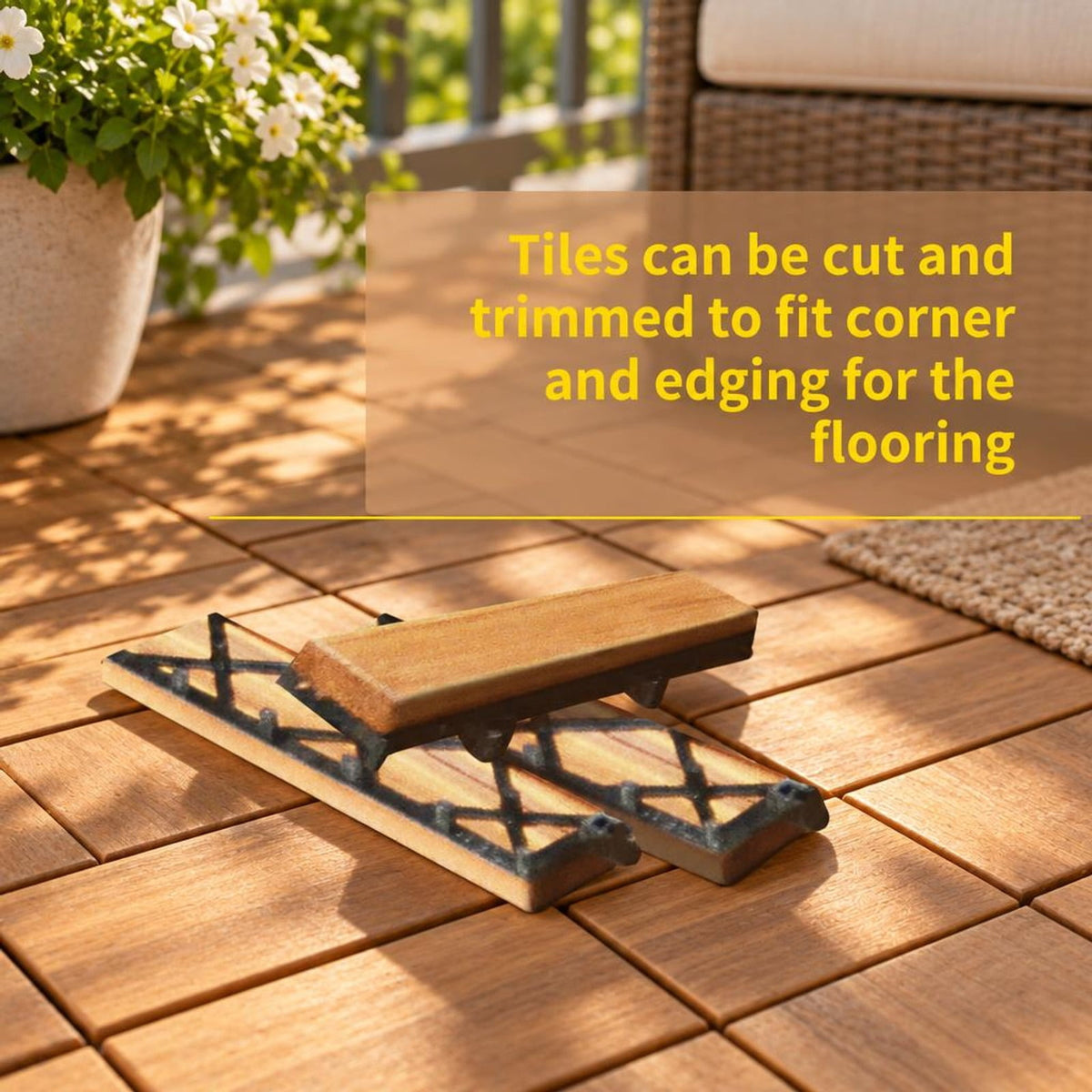 Airfind 27 Pieces Acacia Wood Interlocking Patio Deck Tile, Acacia Wood Plastic, 12 Inch X 12 Inch X 1 Inch (l X W X L) Covering Area: 27 Sq.ft, Natural