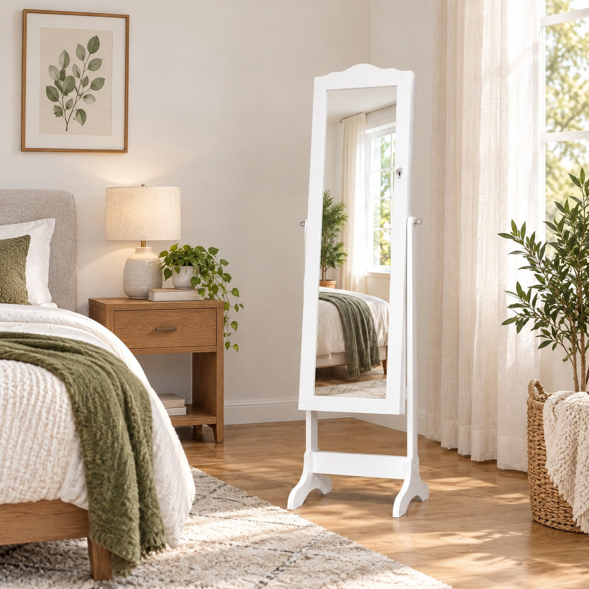 Airfind 14 LED Jewelry Armoire Cabinet with Full Length Mirror and 4 Tilting Angles, MDF board Frame, 18 x 14.5 x 63 Footprint, White